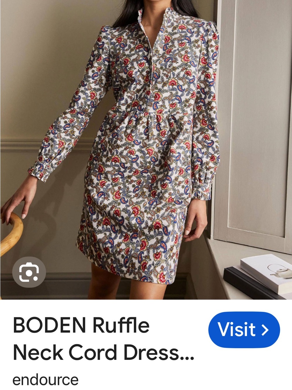 Boden Ruffle Neck Corduroy Dress 6L